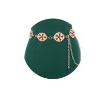 Bohend Metal Rhinestone Waist Chain Fashion Christmas Belts Chain Turquoise Pendant Body Jewelry Belly Chain Adjustable Dress Jeans Long Belt Chains Accessories for Women and Girls (Golden 2)