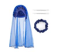Bohend Women Flower Turban Hat Rhinestone Beaded Headwrap Beanie Pre Tied Pleated Headscarf Bonnet Tassel Veil Head Cover Cap (Polyester, blue)