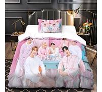 BOHHO 3 Pieces SKZ Duvet Cover Set Single（135x200cm） 3D Stray Kids Printed Bedding Quilt Duvet Cover with Zipper Closure for Children Adults Ultra Soft Hypoallergenic Microfiber