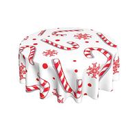 BOHHO Round Tablecloth Christmas Red Candy Cane Tablecloths Washable Table Cover Decorative Holiday Table Cloths For Kitchen Dining Table