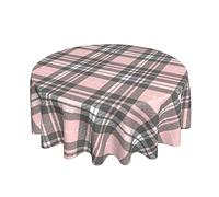 BOHHO Round Tablecloth Pink Grey Plaid Tartan Tablecloth Washable Decorative Holiday Table Cloth For Kitchen Dining Table
