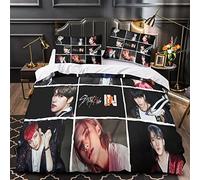 BOHHO SKZ Bedding Double(200x200cm) Duvet Cover Sets 3D Room Decor Aesthetic Bedroom Quilt Cover Stray Kids Comforter Set Adult Adolescent Bed Canopy Boy Girl Bedroom Decor Duvet Set