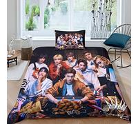 BOHHO Stray Kids Duvet Cover Set 3D SKZ Printed Bedding Quilt Cover Set 3 Pieces Soft Microfiber Bedding Quilt Cover for Teens And Adults Single（135x200cm）