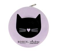 BOHIN France Cat Themed Automatic Tape Measure - Centimetres and Inches Indication, Double-Sided Tape Measure for Sewing and Measuring Projects, Plastic Casing, Black, 150cm - 1 Piece