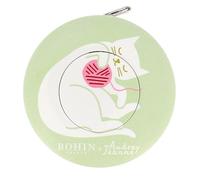 BOHIN France Cat Themed Automatic Tape Measure - Centimetres and Inches Indication, Double-Sided Tape Measure for Sewing and Measuring Projects, Plastic Casing, Green, 150cm - 1 Piece