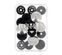 BOHIN France Metallic Finger Snaps - Metal Finish Fabric Snaps for Sewing Projects, Plastic, Silver, 14mm - 4 Pieces
