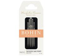 BOHIN France Tapestry Needles Assortment Set - Nickel-Plated, Blunt Point Needles for Embroidering and Sewing Projects, Steel, No.18-22 - 6 Needles, Silver