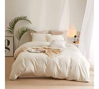 Boho 3-Piece King Size Microfiber Duvet Set - Soft Washed Cream & Off White Comforter Cover with Zipper Closure & 2 Pillowcases