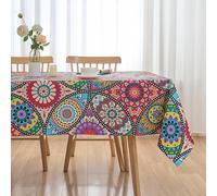 Boho 60x120 Tablecloth Rectangle Boho Circle Pattern Table Cloth - Oblong Colorful Polyester Bohemian Seasonal Table Cover Washable Waterproof for Party Picnic Kitchen Dining Indoor Outdoor Décor