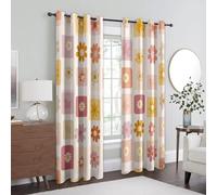 Boho 70s Floral Curtains Blackout, 90 Inch Drop, Retro Mid Century Hippie Thermal Blackout Eyelet Curtains, Bedroom Living Room Decor Window Drapes 46 x 90, 2 Panels UU110