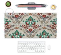 Boho Abstract Floral Desk Pad Mouse and Keyboard Mat with Non-Slip Rubber Base Smooth Face Keyboard Mouse Pad 90X40 CM Large Mousemat Office Desk Decor Home Office Gifts Deskpad for School Home Gaming