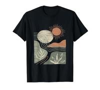 Boho Abstract Graphic Botanical Leaves and Sun Art Value Graphic T-Shirt, Men, Black, XL