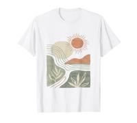 Boho Abstract Graphic Botanical Leaves and Sun Art Value Graphic T-Shirt, Men, White, S