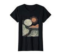 Boho Abstract Graphic Botanical Leaves and Sun Art Value Graphic T-Shirt, Women, Black, L