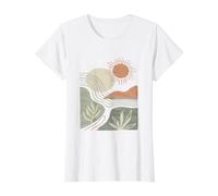 Boho Abstract Graphic Botanical Leaves and Sun Art Value Graphic T-Shirt, Women, White, S