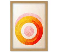 Doppelganger33 LTD Boho Abstract Line Painting Pastel Patterned Autumn Circles Of Pink, Yellow And Orange Artwork Framed Wall Art Print A4