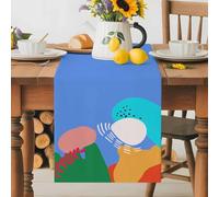 Boho Abstract Table Runner 18x72 Inches Long Geometric Teal Blue Orange Cotton Linen Table Runner Burlap Style for Dinner Table Party Decor Tabletop Decorations