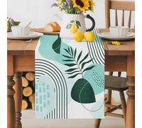 Boho Abstract Teal Color Block Table Runner 72 Inches Long, Mid Century Leaf Lines Washable Table Runners Heat-Insulation Kitchen Dining Table Decorations for Home Party Decor 13x72in