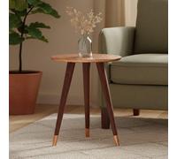Boho Acacia Wood Side Table with Copper Finish Carved Top