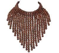 Boho African Wooden or Acrylic Beaded Bib Statement Necklace Strands Layered Cluster Chunky Collar Choker Wood Necklace for Women Fashion Costume Jewelry, Wood, No Gemstone