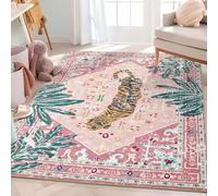 Boho Animal Print Area Rug for Living Room Pink Tiger Rugs Vintage Tropical Jungle Area Rugs Large Washable Rug Distressed Rug Floor Carpet Soft Accent Rugs 150 * 210cm(59×83in)