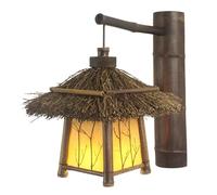 Boho Antique Wall Sconce Retro Bamboo Art Wall Lamp Rustic Natural Straw Weaving Wall Light Fixture, Mediterranean Decor House Shape Wall Sconces for Patio Courtyard Exterior Wall Hallway