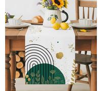 Boho Arch Black Stripes Abstract Leaf Table Runner 72 Inches Long, Dark Green Color Block on White Washable Table Runners Heat-Insulation Kitchen Dining Table Decorations for Home Party Decor 13x72in
