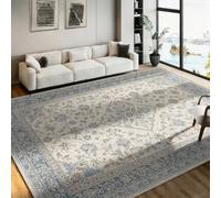 Boho Area Rug 180x230cm Cream Blue Floral Medallion Carpet | Vintage medallion rug with soft faded tones and non-shedding flatweave, ideal for busy homes