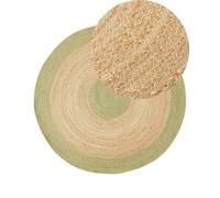 Boho Area Rug Jute ø 140 cm Round Handwoven Living Room Beige and Green Yayalar