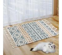 Boho Area Rugs for Living Room, 60 x 90 cm Small Cotton Woven Area Rugs with Tassel, Vintage Farmhouse Bohemian Throw Rug, Washable Floor Carpet for Kitchen, Bedroom, Laundry Room, Entryway Indoor