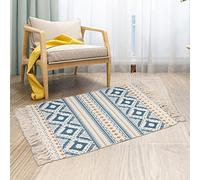 Boho Area Rugs for Living Room, 60 x 90 cm Small Cotton Woven Area Rugs with Tassel, Vintage Farmhouse Bohemian Throw Rug, Washable Floor Carpet for Kitchen, Bedroom, Laundry Room, Entryway Indoor