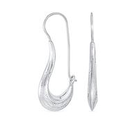 Boho Artisan Tribal Etching Bali Design .925 Sterling Silver Elongated Hoop Earrings Hollow Bell Pull Through Hinged Threader Earring For Women For Teen