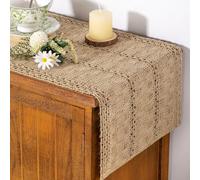 Boho Autumn Table Runner Macrame Farmhouse Burlap Jute Bamboo Coffee Table Runner Rustic Fall Table Cover Dresser Scarf for Parties Dining Kitchen Table Centerpiece Decor