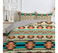 Boho Aztec Double Duvet 200x200 cm, Ultra Soft Western Printed Coverless Duvet with 2 Pillowcases, 7.5 Tog Lightweight All-Season Microfiber Comforter, Blue, Beige, Brown, Breathable & Cozy, D747