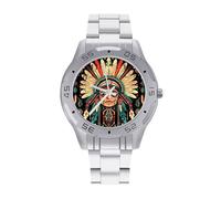 Boho Aztec Ethnic Navajo Tribal Quartz Wrist Watch Stainless Steel Watches for Men Women Easy to Read