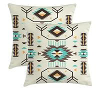 Boho Aztec Pillow Covers 20 x 20 Inch Set of 2 Western Native American Brown Turquoise Geometry Decorative Throw Pillows Southwestern Pillowcase Linen Cushion Cover for Couch Bed Outdoor Decor