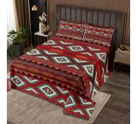 Boho Aztec Quilt Set for Kids Boys Girls,Bohemia Geometric Checker Bedspread,Exotic Tribal Style Bed Cover Brown Red Bedding Set Decorative Quilted Coverlet,Double Size