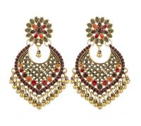 Boho Ball Flower Tassel Statement Dangle Earrings for Women Vintage Heart Shaped Beaded Chandelier Drop Dangling Earring Indian Jewelry Gifts for Jhumka Festival Holiday, L, Metal, No Gemstone