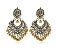 Boho Ball Tassel Statement Dangle Earrings for Women Girls Vintage Flower Heart Shaped Beaded Chandelier Drop Dangling Earring Indian Bollywood Jewelry Gifts for Jhumka Festival Holiday Christmas, L