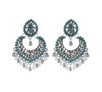 Boho Ball Tassel Statement Dangle Earrings for Women Girls Vintage Flower Heart Shaped Beaded Chandelier Drop Dangling Earring Indian Bollywood Jewelry Gifts for Jhumka Festival Holiday Christmas, L