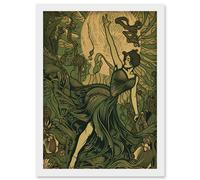 Boho Ballerina Dancing with the Forest Moon Artwork Framed Wall Art Print A4 Artery8 White One Size