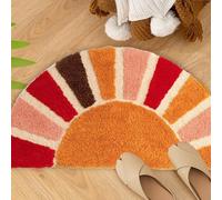 Boho Bathroom Rugs,40x76 cm Half Circle Non Slip Fun Bath Mat,Cute Bohemian Bathroom Accessories Rainbow Floor Mat,Home Decor Semi Round Shower Rug Funny Machine Washable Indoor Floor Door Mat
