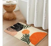 Boho Bathroom Rugs Non Slip Washable, Cute Boho Bath Mat Small Absorbent Soft Shower Rug for Tub, Sink, Orange