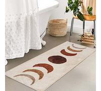 Boho Bathroom Rugs Runner Non-Slip Moon Phases Microfiber Bohemian Bath Mats Washable Carpet for Tub, Shower, Bedroom, Beige, 20"x50"