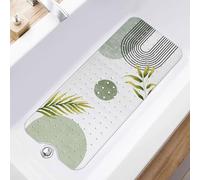 Boho Bathtub Mat Non Slip, Adults Baby Bath Mat for Tub Machine Washable, Long Bath Tub and Shower Mats with Drain Holes & Suction Cups 15.8"x39.5", Green