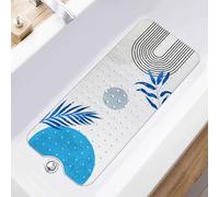 Boho Bathtub Mat Non Slip, Adults Baby Bath Mat for Tub Machine Washable, Long Bath Tub and Shower Mats with Drain Holes & Suction Cups 15.8"x39.5", Blue
