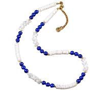 Boho Beaded Choker Necklace For Women Men Natural Shell Gemstone Crystal Beaded Necklace Beach Seashell Strand Choker Handmade Jewellery Gifts For Women Lapis