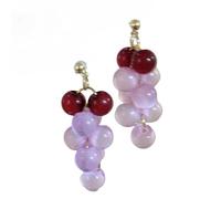 Boho Beaded Dangle Earrings for Women Cute Colorful Grape Fruit Fashion Handmade Bead Drop Earrings Bohemia Statement Summer Tropical Beach Jewelry Light Purple