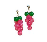 Boho Beaded Dangle Earrings for Women Cute Colorful Grape Fruit Fashion Handmade Bead Drop Earrings Bohemia Statement Summer Tropical Beach Jewelry Pink