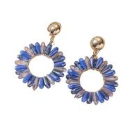 Boho Beaded Drop Earrings for Women Bohemian Flowers Handwoven Lightweight Fun Round Beach Dangling Earrings Cute Statement Tropical Beach Jewelry Blue